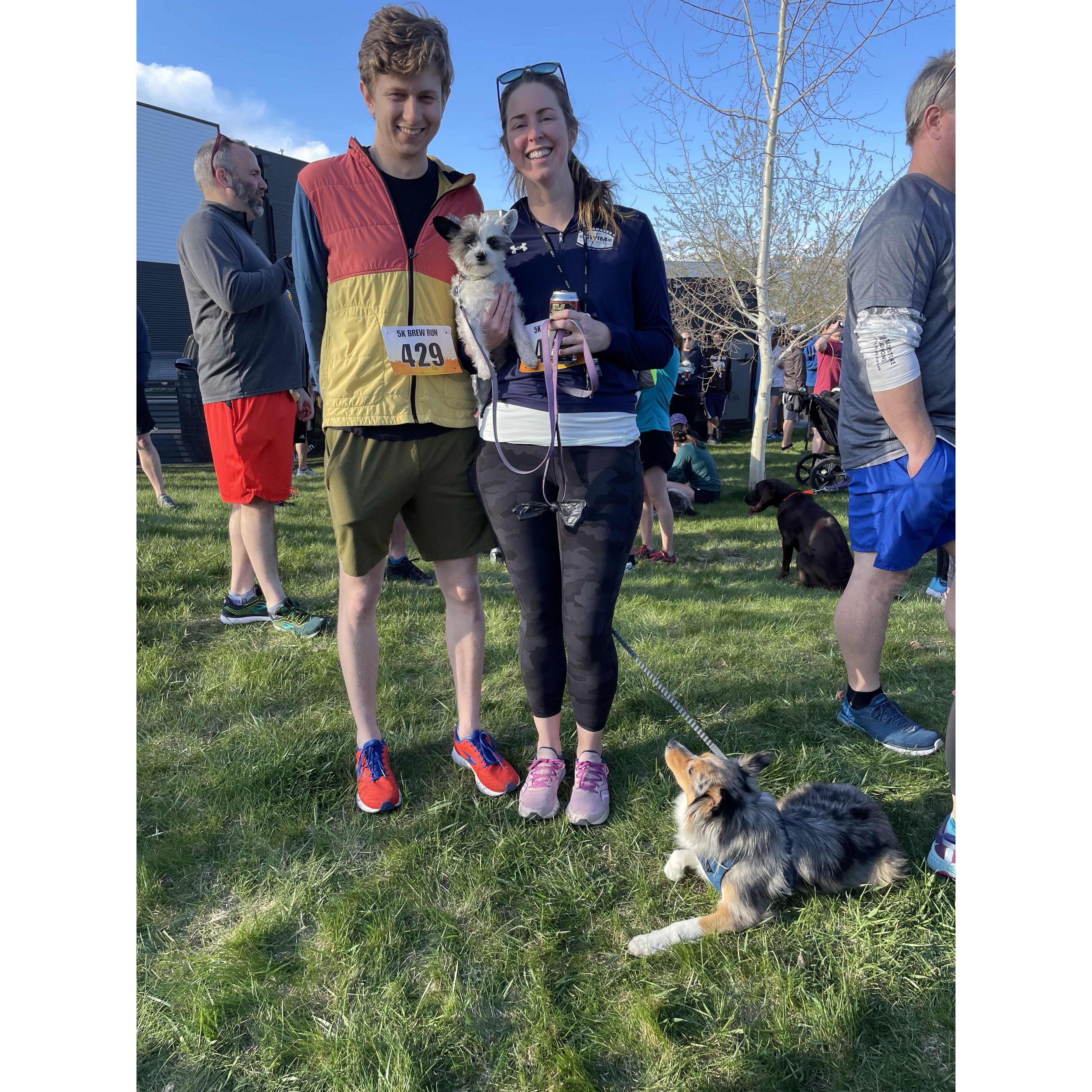 With Finn and Bandit after a 5K in Bozeman (2022)