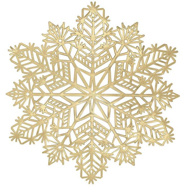 Snowflake Placemats Set of 4 Christmas Decorations Gold Snowflake Tablemats Round Vinyl Place Mats Table Setting Kitchen Table Mats for Dining Table Holiday Wedding Decorative