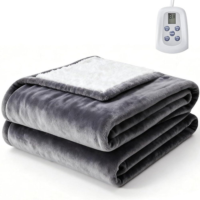 Sweetcrispy Heated Blanket Full Size, 77''x84'' Heating Electric Blanket with 10 Heat Levels and Auto-Off, Washable Dual-Sided Flannel & Sherpa Fabric Electric Blanket Warmer ETL Certificated