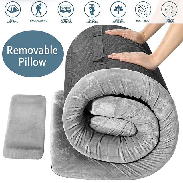 FBSPORT Memory Foam Floor Mattress with Pillow Camping Mattress/Car Travel Mat/Roll-Up Guest Bed/Portable Sleeping Pad Adult with Removable Waterproof Cotton Terry Cover and Bag