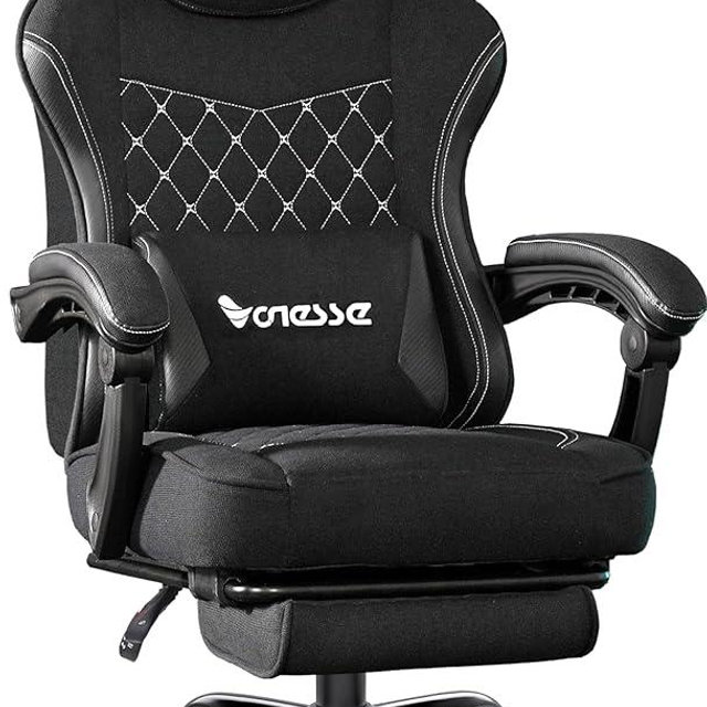 Vonesse Gaming Chair, Computer Chair Fabric with Pocket Spring Cushion, Office Chair with Footrest and Massage Lumbar Support, Reclining Gaming Chairs for Adults 250LBS (Black)