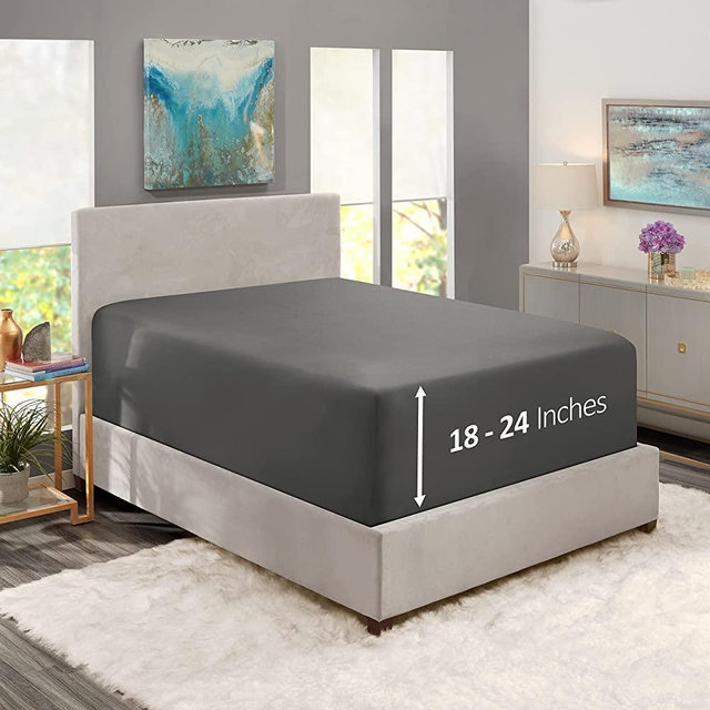 Nestl Extra Deep Pocket Fitted Sheet King Size Fits up to 24 Inch Mattress - Bottom Sheet - Queen Fitted Sheet Only - Super Soft, Fade Resistant, Breathable, Grey