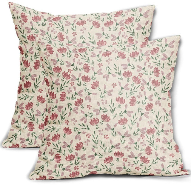 Aytipun Green Pink Floral Pillow Covers 18x18 Set of 2 Vintage Rustic Old Style Cute Small Flower Print Decorative Outdoor Pillowcases Farmhouse Throw Cushion Case Decor for Couch Sofa Bed