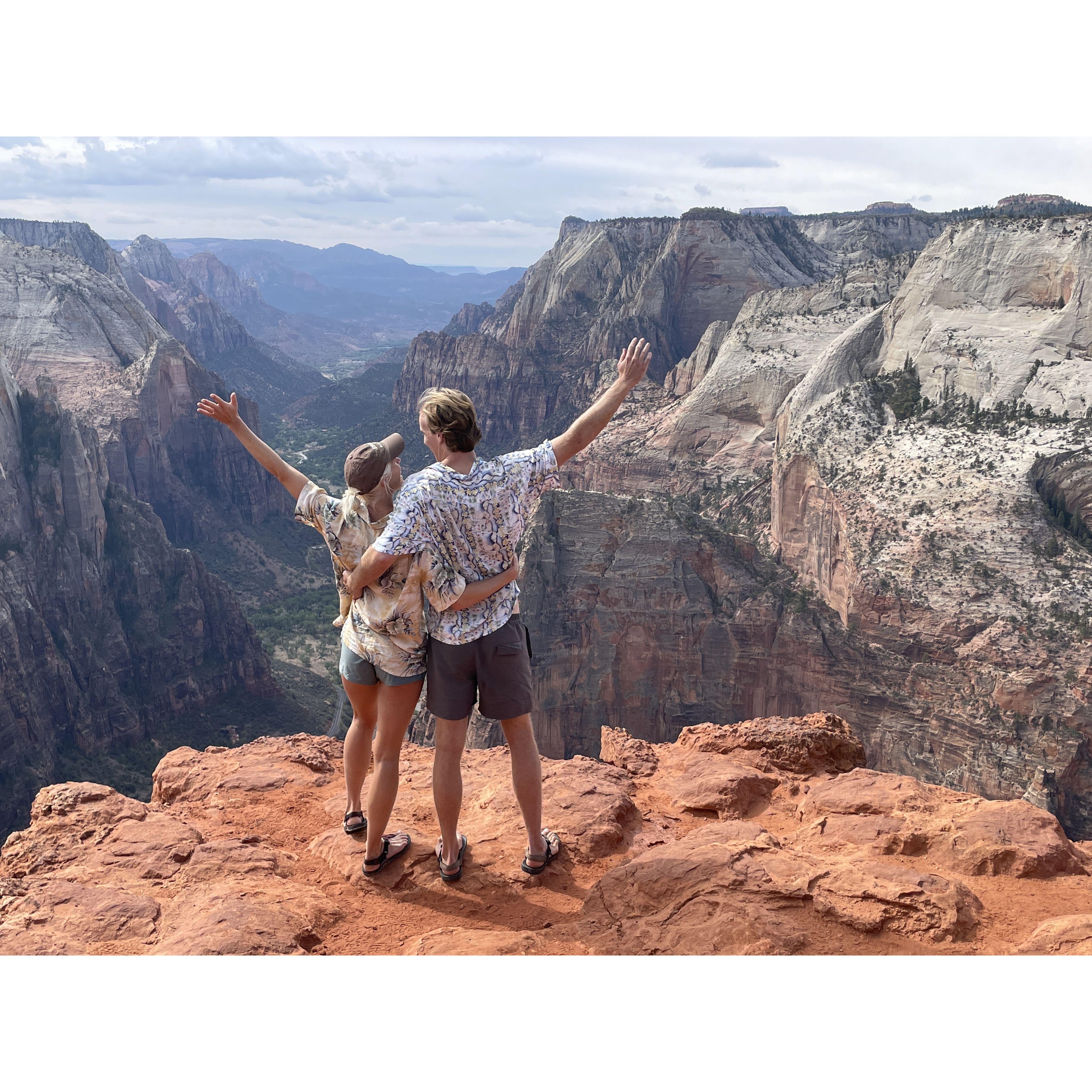 Moments after Becca said "YES" at Observation Point in Zion National Park