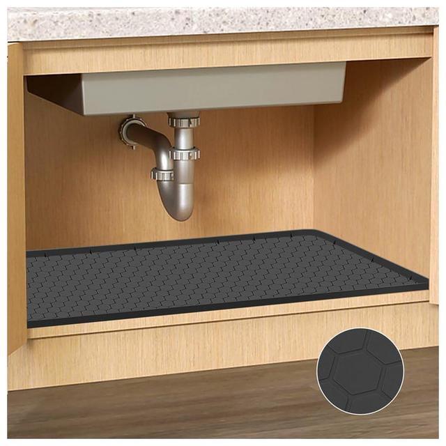 FOUUAAOOU Under Sink Mat for Kitchen, [34" x 22"] Waterproof Silicone Under Sink Mats for Bottom of Kitchen, Cabinet Liner Holds Over 2.2 Gallons, Sink Splash Mat for Drips, Leaks, Spills (Black)