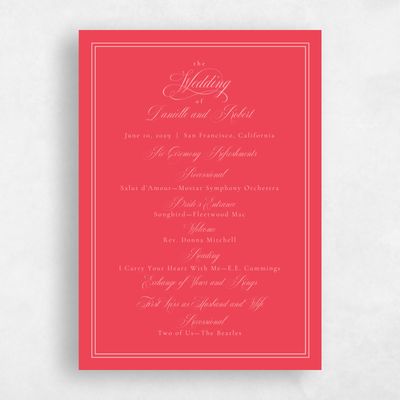 Crimson, Red Wedding Program - Sydney