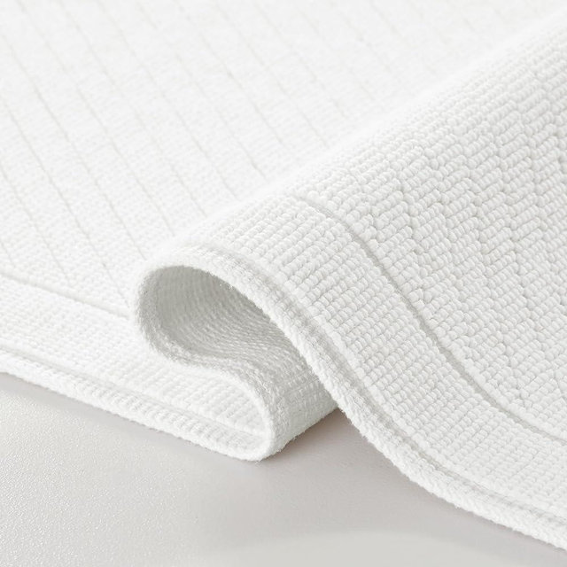 Arkwright 100% Cotton Bathroom Rug - High Absorbent Stylish Textured Woven Design Bath Mat, Slip Resistant Backing for Shower and Bathtub Floor, 20x60 in - Pearl White