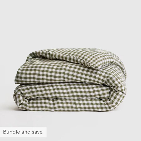 European Linen Duvet Cover in Olive Gingham