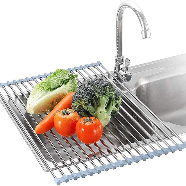 Extra Large Roll Up Dish Drying Rack Over The Sink Dish Drainer for Kitchen Counter, Sink Drying Rack Dish Drying Mat, Folding Dish Rack Kitchen Sink Organizer Home Essentials (20.5"x13.7")