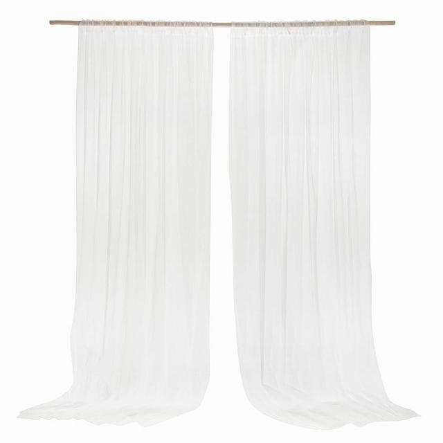 Ling's Moment Wrinkle-Free Wedding Backdrop Curtains with Silver Spark 2 Panels 5ft x 10ft White Chiffon Like Fabric Drapes for Wedding Arch Party Stage Decoration Canopy Bed Two Pages Curtains
