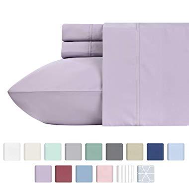 600 Thread Count 4pc King Lavender Sheet Set - 100% Cotton Deep Pocket Bedsheets for Bed - Luxury Sheets Long Staple Cotton, Fits Mattress Upto 18'' Deep Pocket, Sateen Weave, Soft Cotton