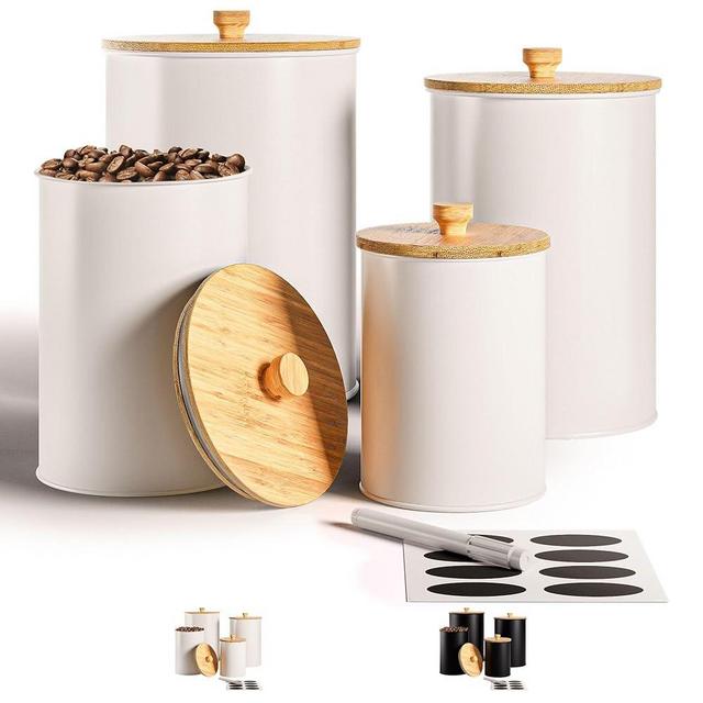 Kitchen Canisters for Countertop Set of 4 with Customizable Chalkboard Labels & Marker Pen - Big Iron Kitchen Canisters with Airtight Lids - Canisters Sets for the Kitchen - White Kitchen Canister Set