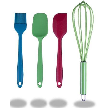 Silicone Kitchen Utensils 4 Piece Set Premium Food Grade Nonstick Cooking Tools Whisk, Spoon, Spatula Brush - Perfect for Kids Baking Starter Set - by Kitchen Winners