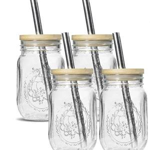 4Pack 16oz Vintage Mason Jars with Bamboo Lids