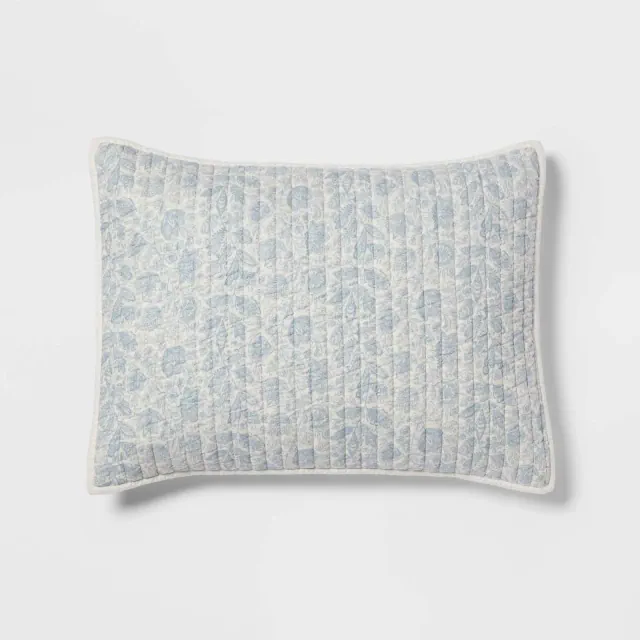King Printed Cotton Voile Tonal Floral Quilt Sham Ivory/Sky Blue - Threshold™: OEKO-TEX Certified, Machine Washable