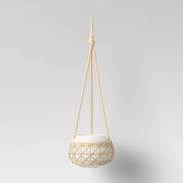 5.5" x 7.5" Rattan Ceramic Hanging Planter White - Opalhouse™