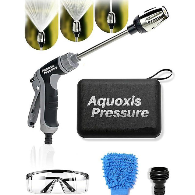 Aquoxis Pressure Washer Gun, High Pressure Garden Hose Nozzle with 360° Rotating Nozzle, 3 Spray Modes, Handheld Jet Nozzle Power Washer for Garden Hose - Fit with U.S. 3/4In Threaded Hoses(Grey-A)