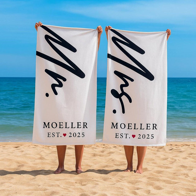 Personalized Couple Beach Towel, Custom Name Towel, Couple Gift,Mr. and Mrs. ,Newlywed Gift,Wedding Gift, Honeymoon Gift,Bridal Shower Gift