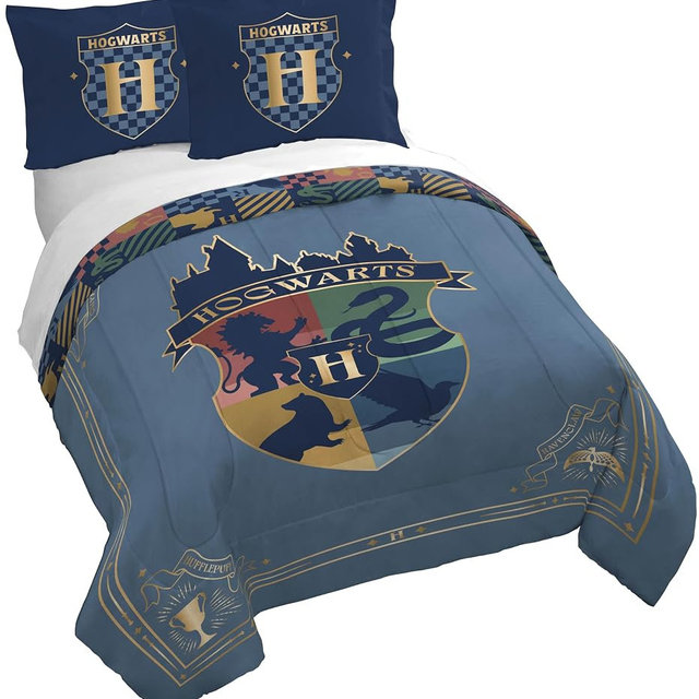 Jay Franco Duvet Cover Set – 3 Piece Comforter Cover and Sham Set, Super Soft Cozy Kids Bedding (Insert Not Included) Blue - Harry Potter, Full