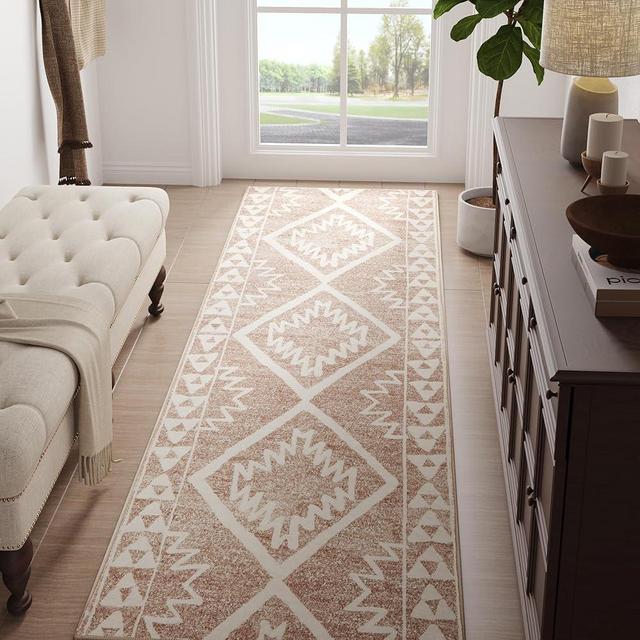 jinchan Boho Kitchen Runner Rug 3x7 Moroccan Trellis Hallway Runner Rug Washable Tribal Non Slip Soft Geometric Thin Farmhouse Carpet for Bedroom Bathroom Laundry Room Living Room Heathered Taupe