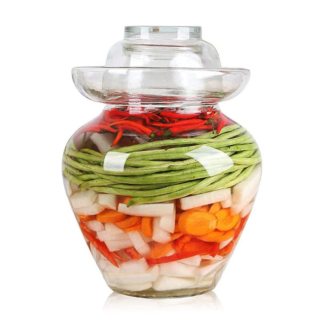 Aosnttol Glass Jar Fermentation Jar, Fermenting Crock with Water Seal Airlock Lid, Fermanting Kit for Wine Brewing, Pickling Kimchi, Sauerkraut, Vegetables, Kombuch Paocai Pickle Jar, Pickle Pot, 2.5L