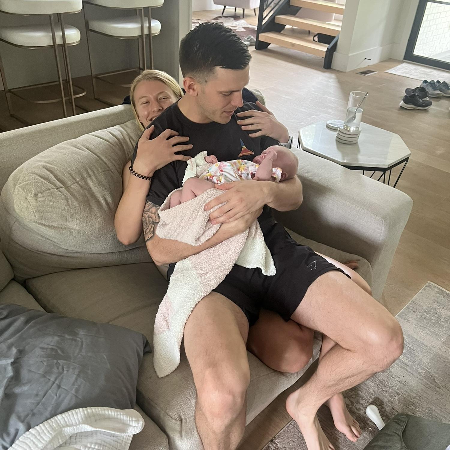 Aunt Brynn and Uncle Matt meeting their niece and goddaughter, Frankie, for the first time