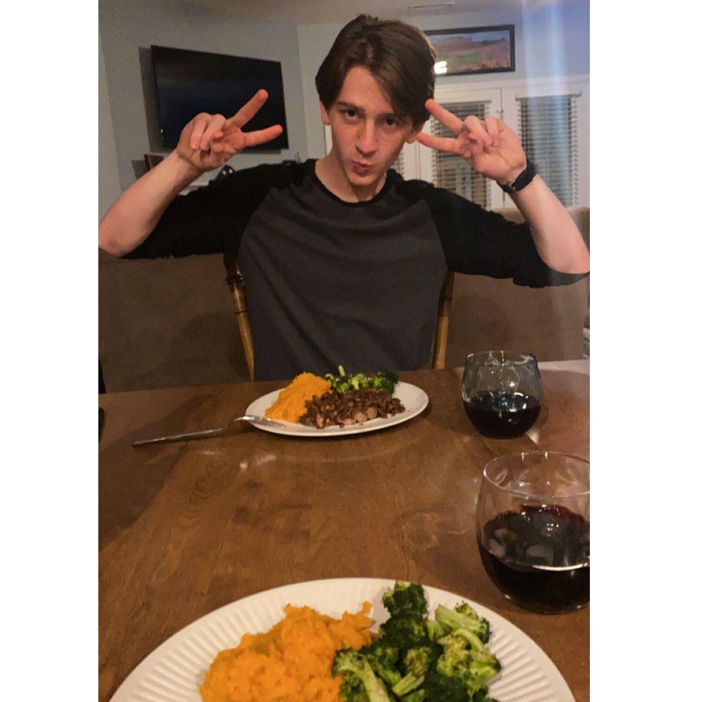 February 14, 2022 - This is a perfect picture for describing every single Valentine's Day we have been together. Cooking up a fancy dinner and staying in.