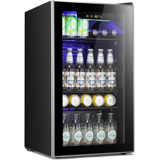 Antarctic Star Mini Fridge -130 Can Beverage Refrigerator CoolerGlass Door for Soda Beer or Wine Constant Glass Door Small Drink Dispenser for Home, Office Bar 3.2cu.ft