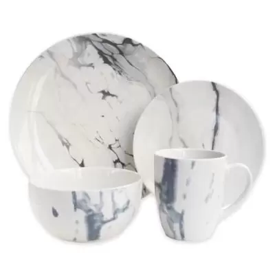 American Atelier Marble 16-Piece Dinnerware Set in White/Blue