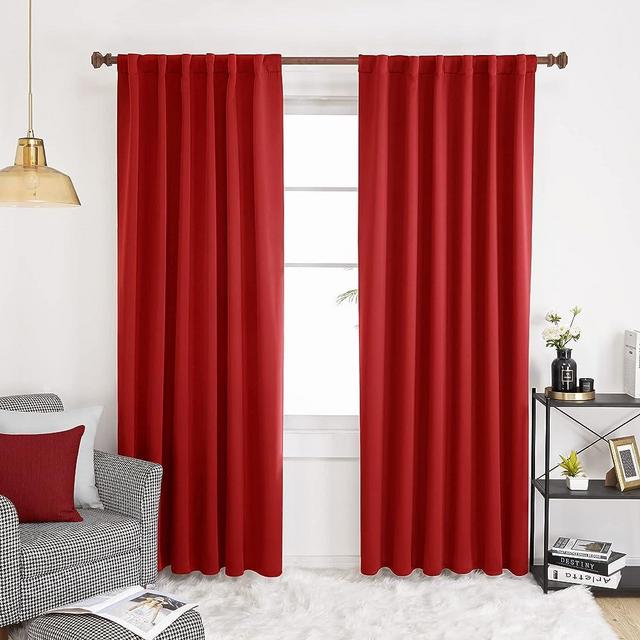 Deconovo Christmas Blackout Curtains for Sliding Glass Door, Back Tab and Rod Pocket Curtains, Thermal Insulated Room Darkening Curtains, 52x95 Inc,h True Red, 1 Pair