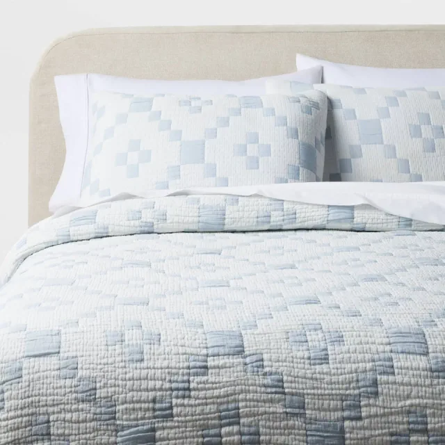 3pc Full/Queen Matelasse Quilt and Shams Set Patchwork Blue - Threshold™