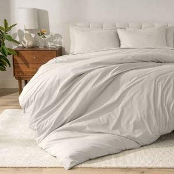 100% Organic Cotton Percale Duvet Cover and Sham Set by Bare Home