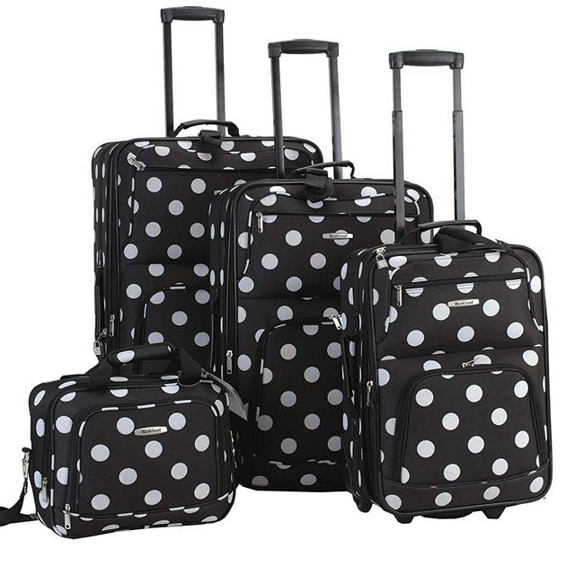 Rockland Polka Softside Upright Luggage Set, Black Dot