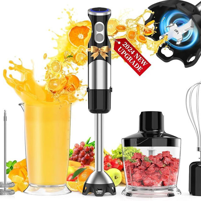 Immersion Blender 5 in 1 Handheld Blender - 1100W Scratch Resistant Blender Stick, 12 Speed and Turbo Boost Hand Blender with Chopper,Beaker,Whisk and Milk Frother for Milkshake Puree Smoothie Food