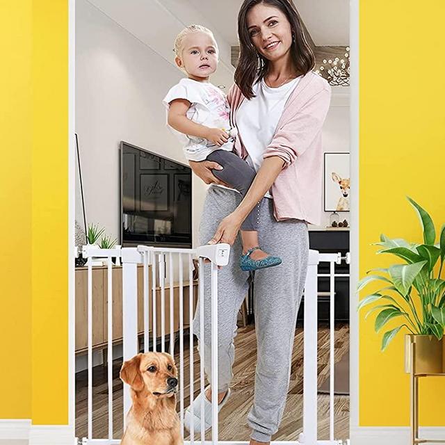 Baby Gates for Stairs and Doorways Dog Gates for The House, 30-40.5 inches - Indoor Safety Gates for Kids or Pets with Walk Through Door, Extra Wide Tall Metal Gate Pressure Mount Auto Close