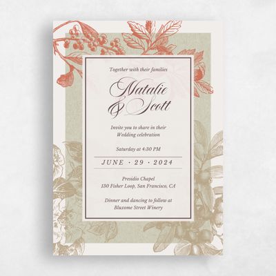 Coral, Pink Wedding Invitation - Ridgemoor Portrait