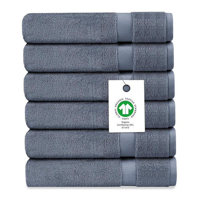 Delara Organic Cotton Luxuriously Plush Washcloths Pack of 6 | GOTS & Oeko-TEX Certified | Premium Quality Face Towels | Feather Touch Technology|650 GSM Long Staple|Soft, Quick Dry & Ultra-Absorbent