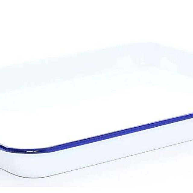 Enamelware Jelly Roll Pan, 16 x 12.25 inches, Vintage White/Blue