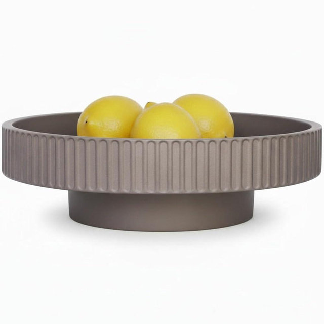 JUPTR 12” Fluted Concrete Fruit Bowl – Heavyweight Pedestal Decorative Bowl for Table Centerpiece, Entryway Catch-All & Modern Home Décor (Charcoal)