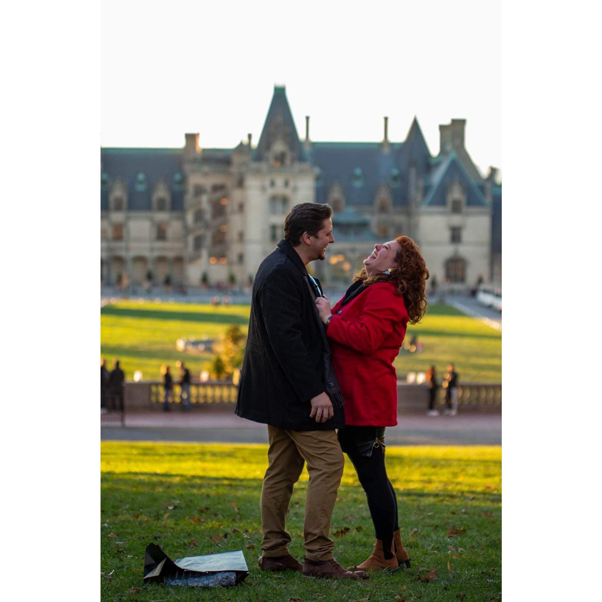 Austin planned a beautiful proposal at The Biltmore during the holiday season which completely surprised Erin! He even hired a photographer to capture the moment!