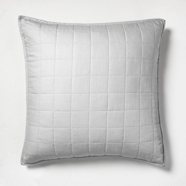 Euro Heavyweight Linen Blend Quilted Pillow Sham Light Gray - Casaluna™