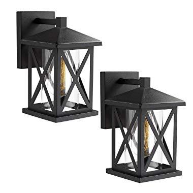 Jazava Outdoor Wall Mount Light Fixtures 2 Pack, Industrial Exterior House Lights Wall Sconce Lantern, 10.3 inches Height Porch Lights, Matte Black Finish with Clear Glass, Small