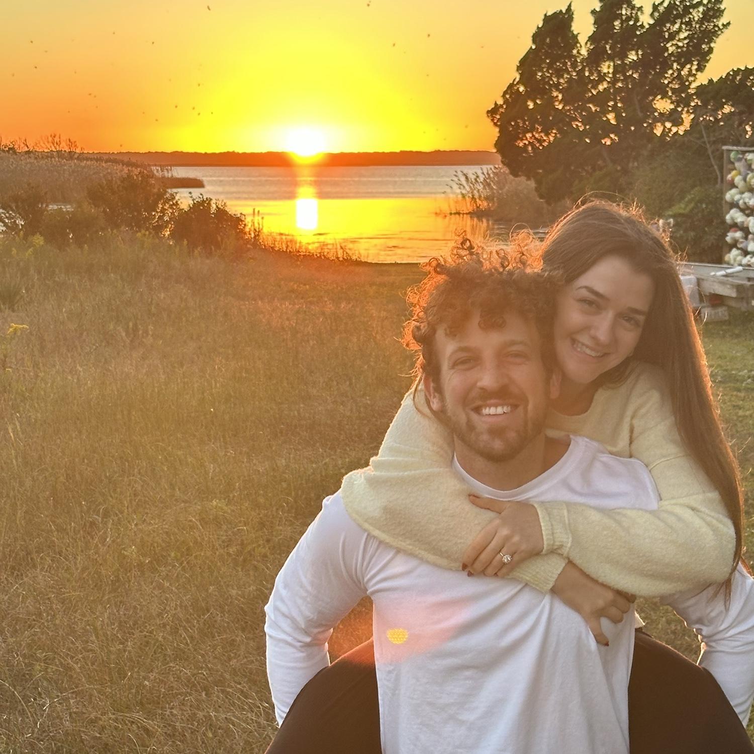 Beautiful sunset on vacation with Meg's parents at Sandbridge, VA, on our 1-year engagement anniversary, October, 2024.