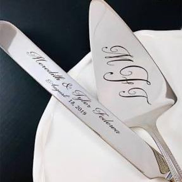 Personalized Wedding Cake Knife and Server Set | Elegant Bridal Pastry Knife | Marriage gift | Matrimonial Ceremony Dessert Silverware