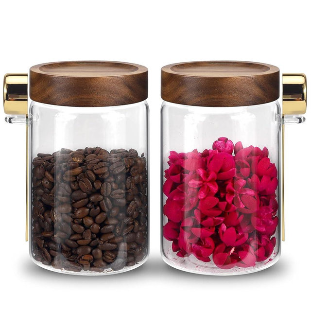 Glass Coffee Jars with Scoop Glass Jar Airtight Lid Seasoning Containers Glass Spice Jar Pantry Storage Containers for Kitchen Sugar Coffee Bean Nuts Cookies Herbs (900ml/30oz-2 pack -with spoon)