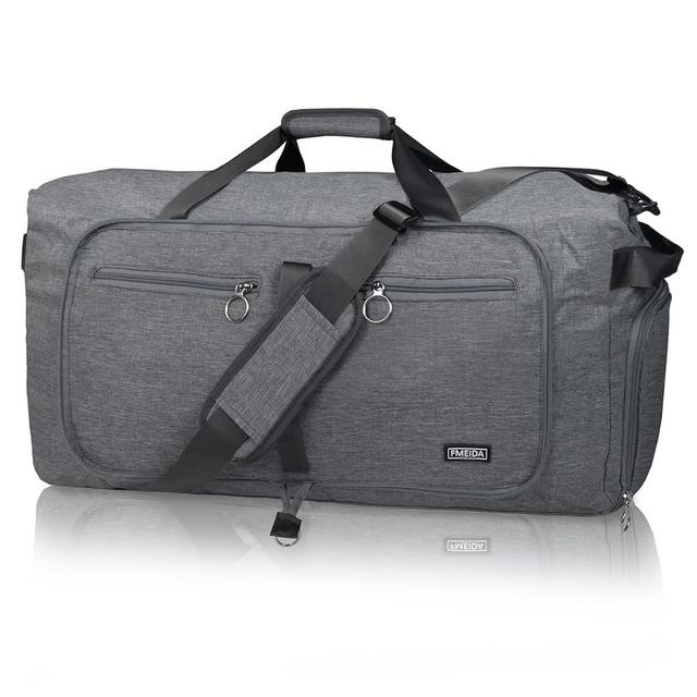 Fmeida 65L Duffle Bag with Shoes Compartment, Foldable Travel Duffel Bags for Men Women, Large Packable Travel Bag Water Repellent & Tear Resistant (Gray)