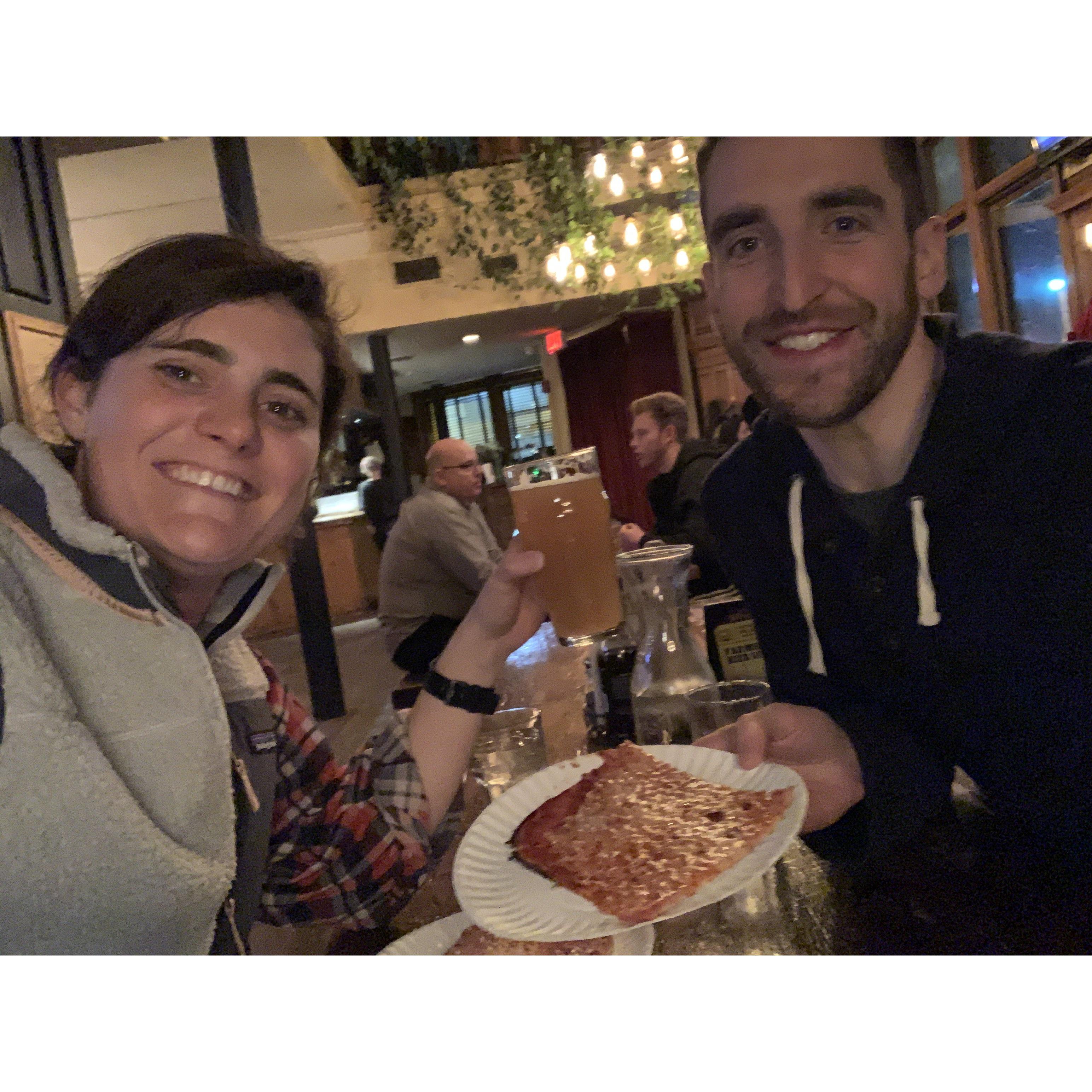 A crucial stop on the journey to learn to ski....Albany, NY where you get a free pizza with every craft beer.