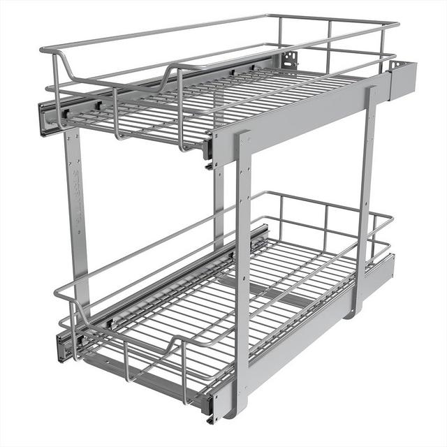 2 Tier Pull Out Cabinet Organizer 11" W X 22" D, Slide Out Drawers For Kitchen Cabinets, Pull Out Drawers For Cabinets Capacity Heavy Duty Caddy, Cabinet Pull Out Shelves Chrome-Plated,Bathroom Pantry