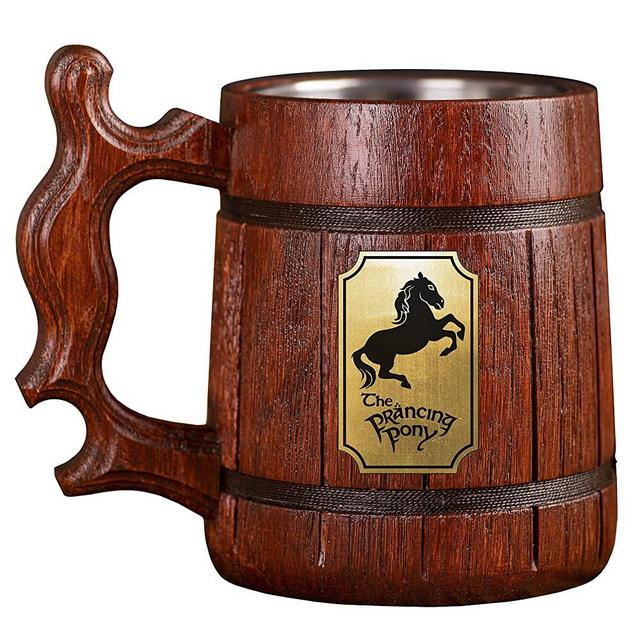 Prancing Pony Mug, LOTR Gift, The Prancing Pony Wooden Beer Mug, Lord Of The Rings Beer Stein, Hobbit Tankard, Frodo