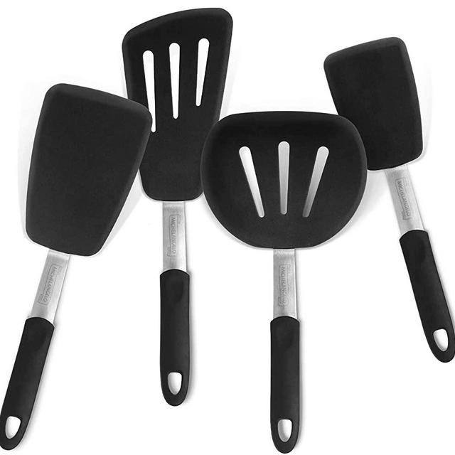 MICHELANGELO 4-Piece Silicone Spatula Turner Set, Large Spatulas Silicone Heat Resistant, Extra Large and Wide Spatulas for Cooking Eggs, Pancakes and Fish in Nonstick Cookware